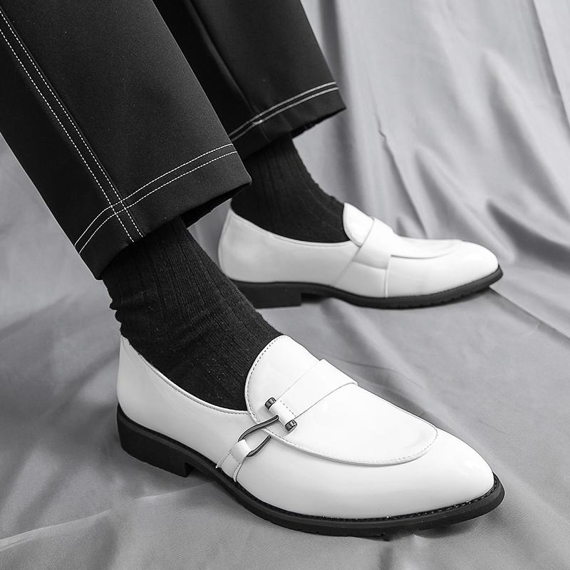 New Men's Fashion Gold Blue Patent Leather Dress Business Office Shoes Male Penny Loafter Wedding Party Prom Flats Footwear