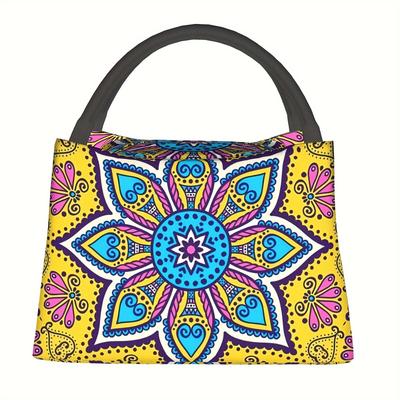 Bohemian Mandala Flower Insulated Lunch Bag Durable Polyester Oxford Fabric Picnic Tote