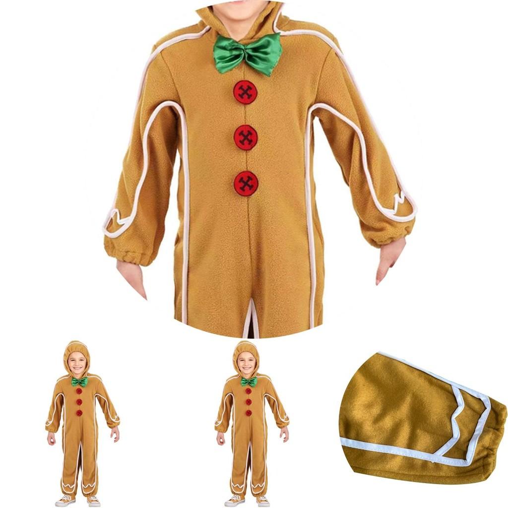 Adorable Christmas Gingerbread Man Kids Costume Cosplay Bodysuit