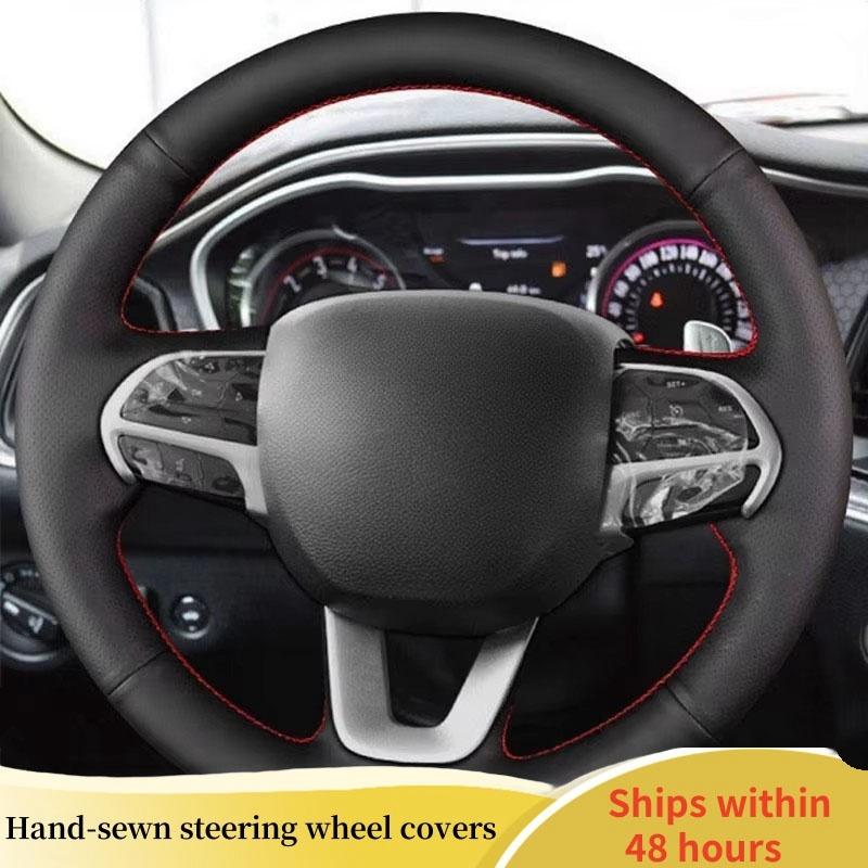 

Car Steering Wheel Cover For Dodge Challenger Dodge Charger 2015- Dodge Durango Leather DIY Steering Wheel Braid Beige Thread