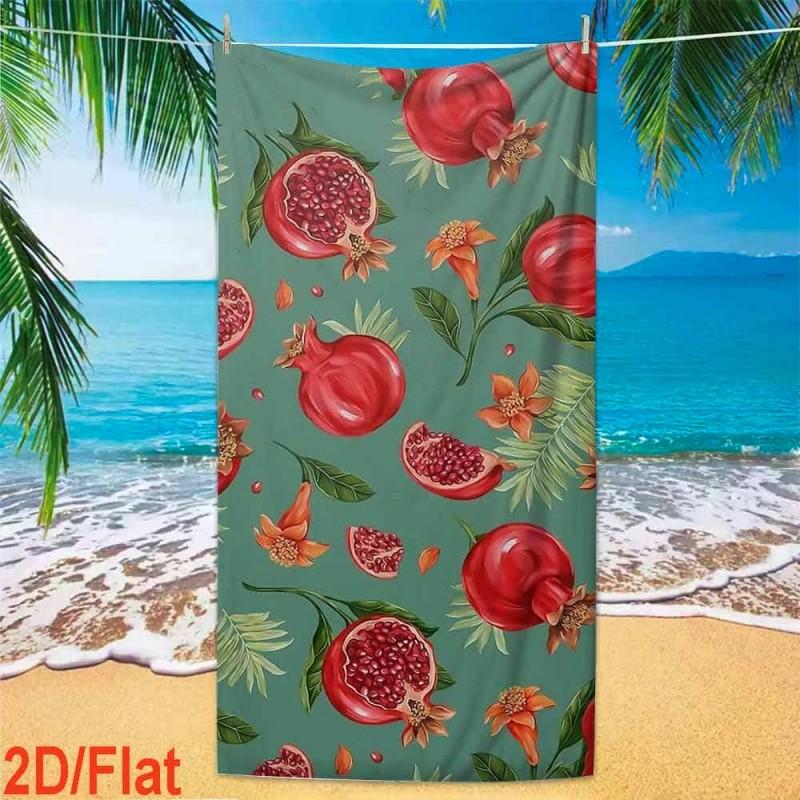 Dark Green Pomegranate Fruit Blossom Leaf Full Print Quick Dry Sand Resistant Microfiber Beach Towel