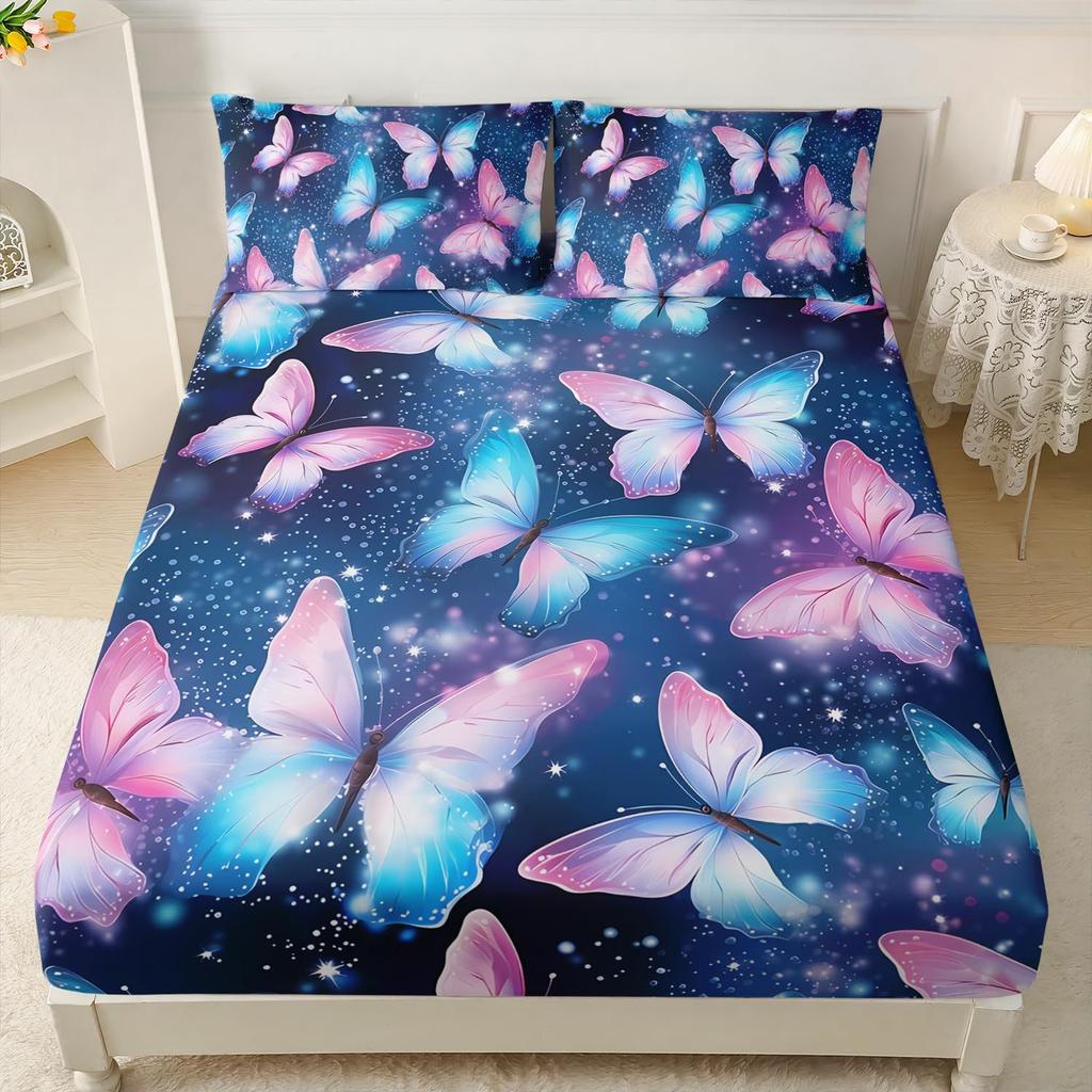 Beautiful Butterfly Pattern Mattress Three-Piece Digital Printing Mattress Bedding Set Adult Children