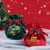 Reusable Holiday Velvets Treat Pouch Drawstring Gift Bag With Bowknot And Bell Christmas Party Decoration Accessories
