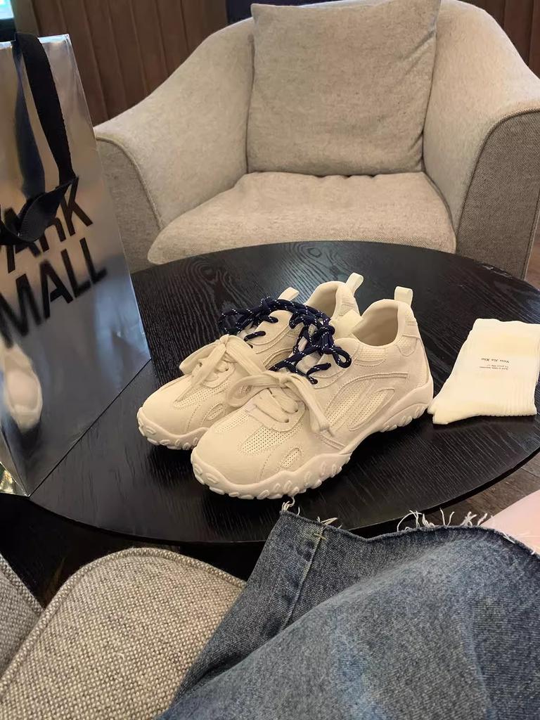 Cowhide Version Grape Mother Same Pair of Shoelaces Leather Splicing Breathable Mesh Sports Leisure Moral Training Shoes Women's Forrest Gump Shoes