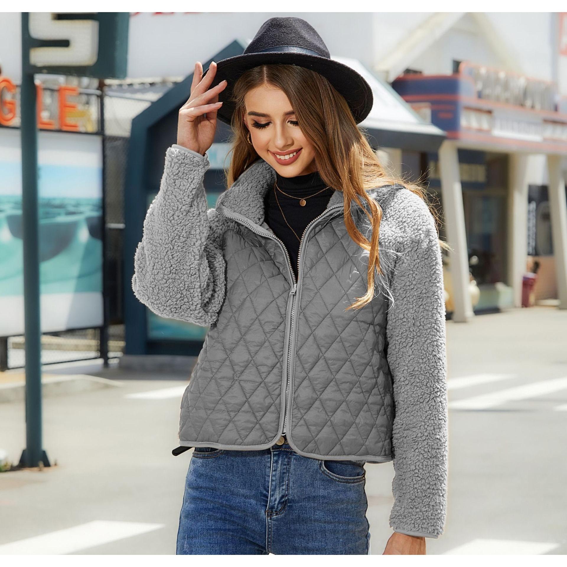 

GMXIA мерцающий осенне-зимний женский кардиган на молнии с длинным рукавом плюшевое лоскутное пальто для женщин XXL