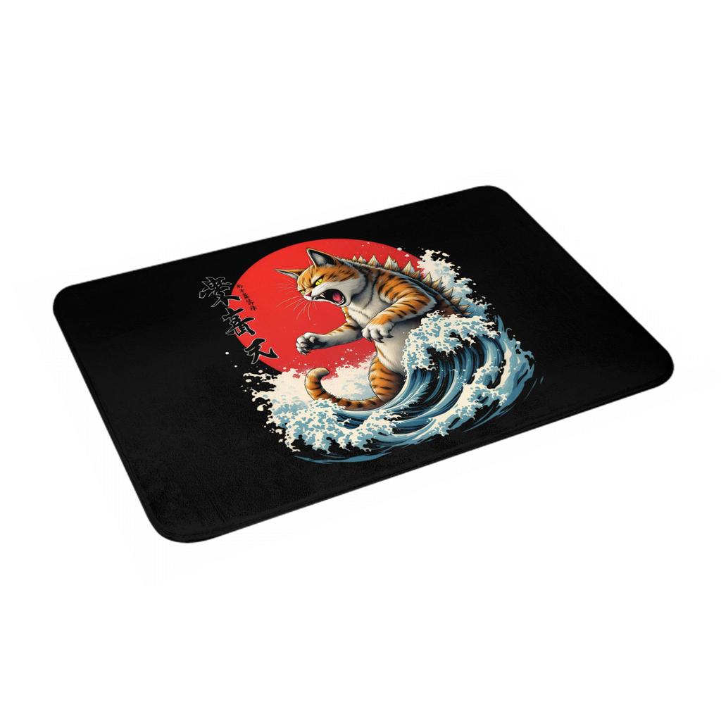 Funny Catzilla Cat Japanese Art Front Door Mat Anti-Slip Indoor Quick Dry Doormat Living Room Entrance Rug Carpet