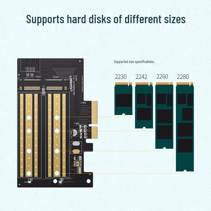 UGREEN Dual M.2 To PCIe 3.0 NVMe/SATA Adapter Card