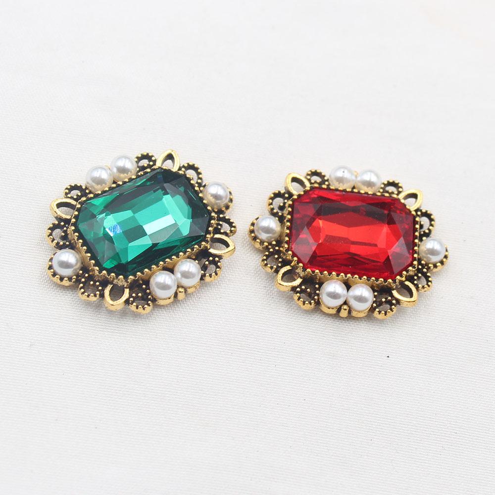 Exquisite 5-piece 24 * 30MM glass rhinestone alloy flower plate buckle pearl embellishment handmade DIY accessory material