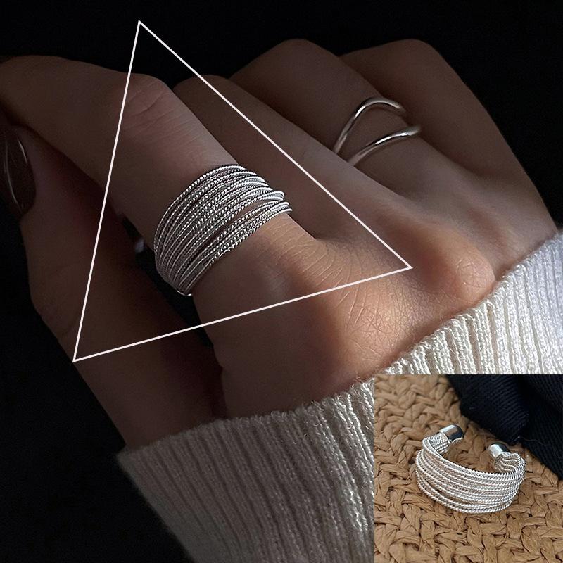 925 Silver Rings INS Fashion Hip Hop Vintage Couples Adjustable Jewelry Hollow Lines Punk Thai Silver Party