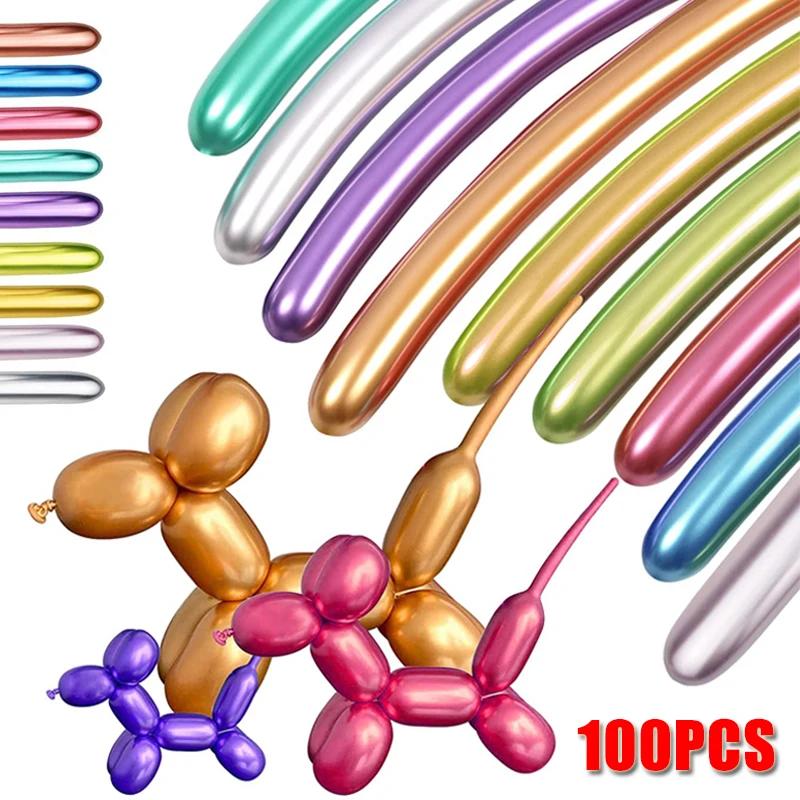 100/10 Stück Modellier-Langballons DIY Latexballons Hochzeit Geburtstag Weihnachten Party Glänzende Metall aufblasbare Ballon Dekorationen