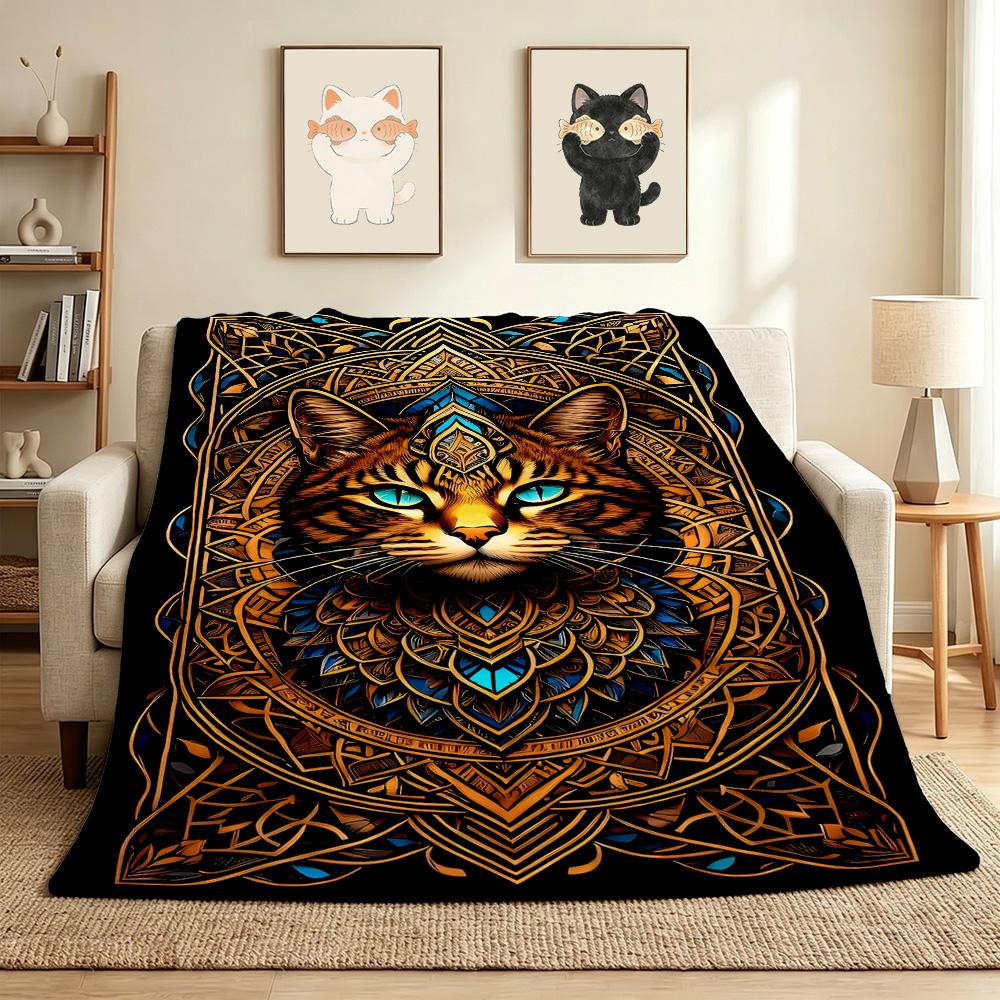 Golden Cat Flannel Blanket Throw Blanket Soft Warm Sofa Bed Camping Car Home Decor Unique Christmas Gift C930633