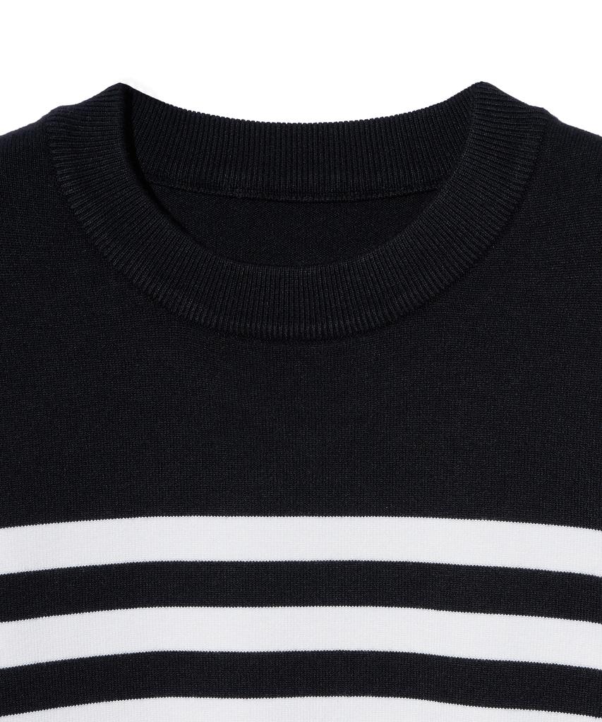 IRONYPORNO WHITELINE 86-Iroj366 Solid Striped Long Sleeve Knit Black