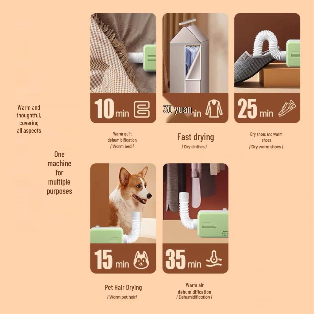 Compact Multifunctional Dryer: Quick Dry for Shoes, Clothes, and Blankets with Dust Mite Removal for Home and Dorm Use.