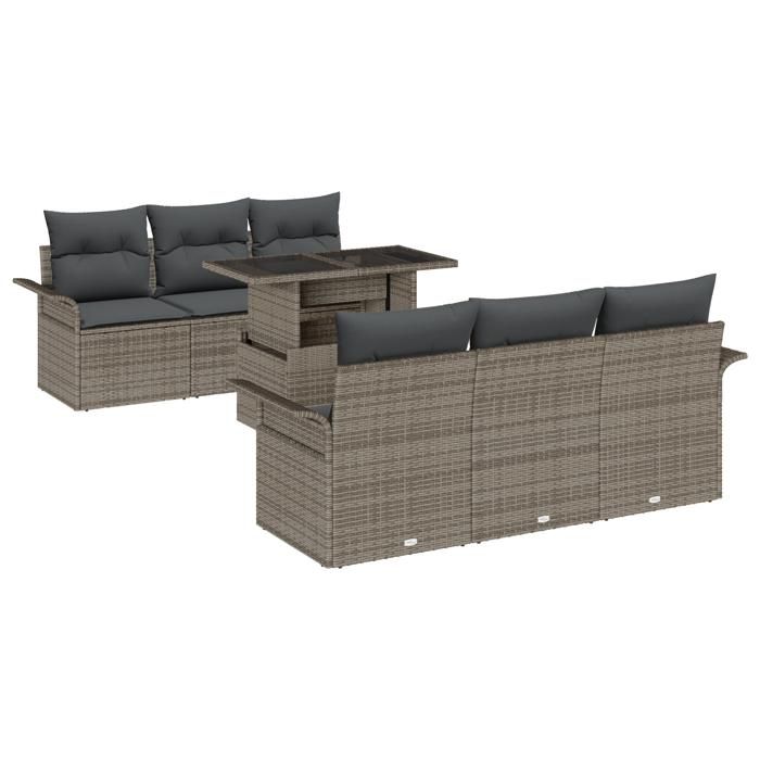 VidaXL Ensemble de canapés de jardin de 7 pièces avec coussins gris en poly rattan 3348205