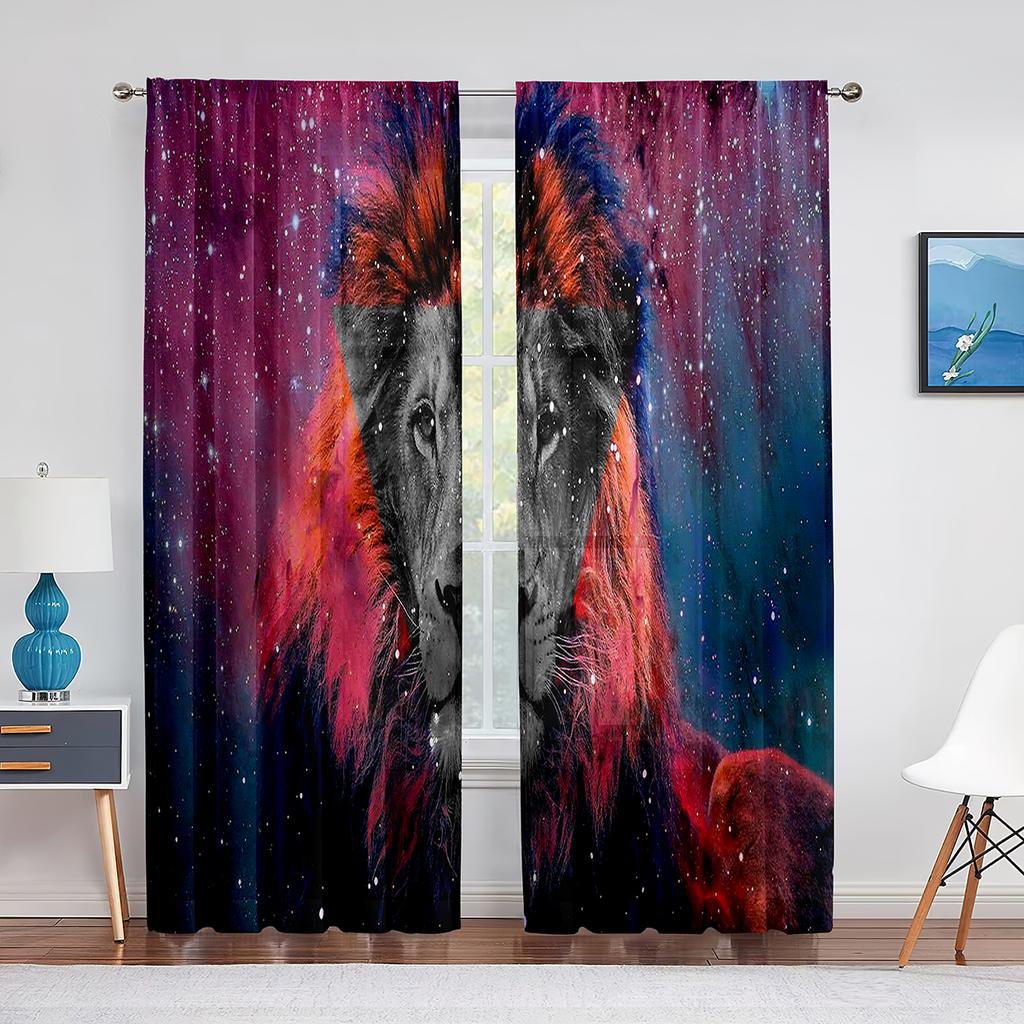 Fantasy Lion Starry Sky Tulle Curtains for Bedroom Living Room Decor Chiffon Sheer Voile Curtain for Balcony Kitchen Home Drape