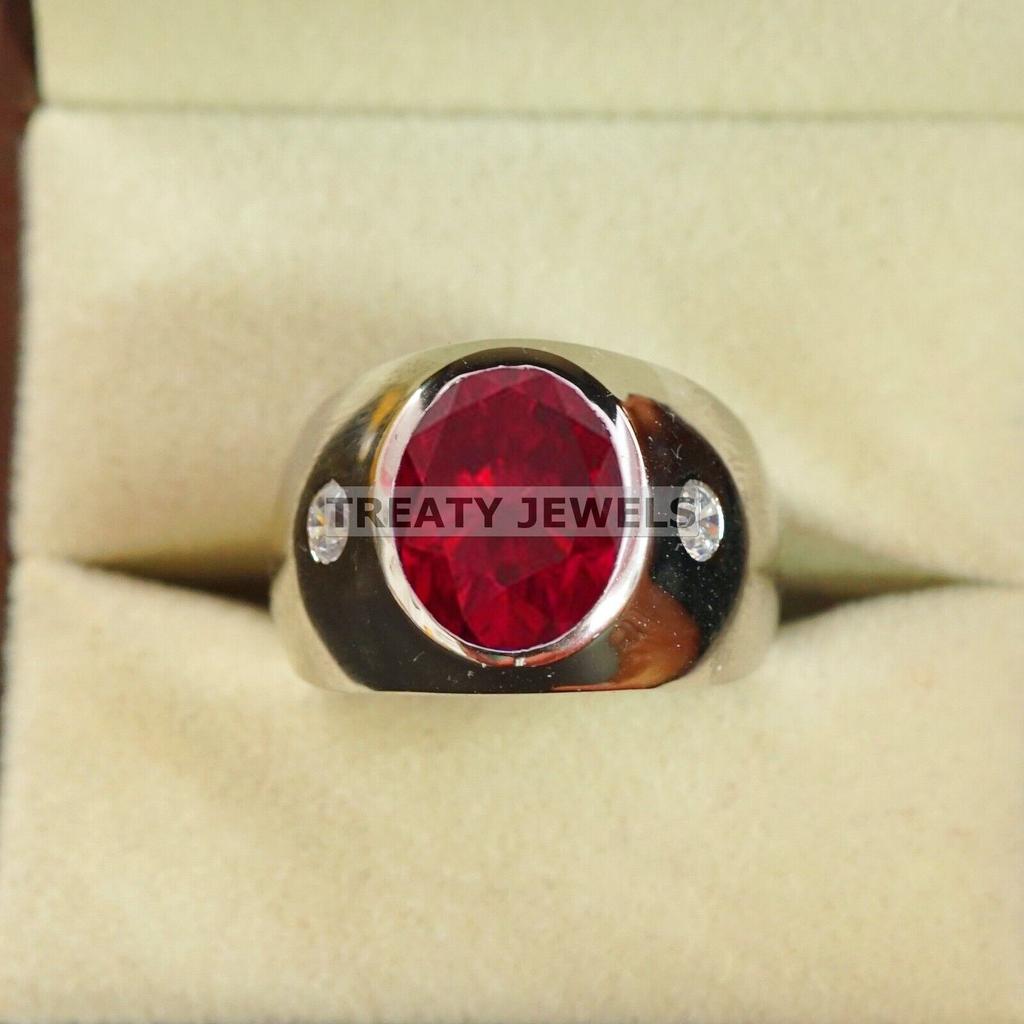Ruby Oval Cut Gemstone With 925 Sterling Silver Ring For Men's #B518 JL375684089483