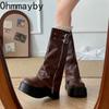 Winter Punk Style Women Knee High Boots Fashion Belt Buckle Long Boots Female Elegant Platform Heel Women'S Knight Botties