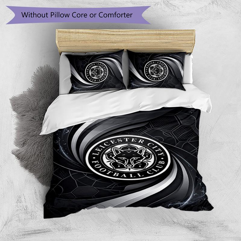 Leicester City Football Printed 3 Pieces Bedding Set, Comfortable Skin Friendly Bedroom Duvet Cover Set