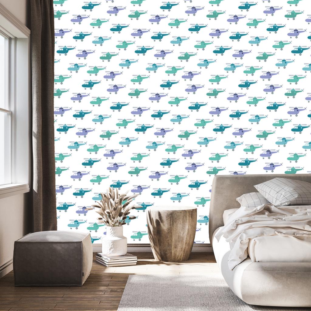 Colorful and pastel helicopters wallpaper for living room and bedroom 50x1000