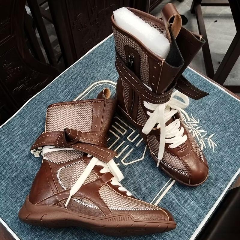 Niche hunting series boxing boots women's new retro medium tube fashion boots genuine leather boots