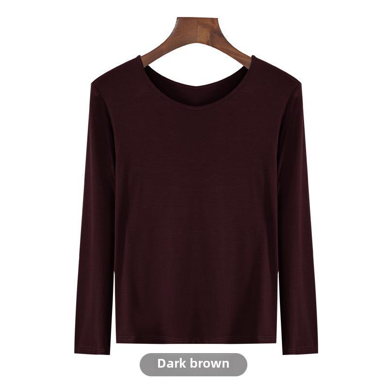 Korean Half-High Collar Slim Fit Modal T-Shirt - Long-Sleeve Solid Color Top