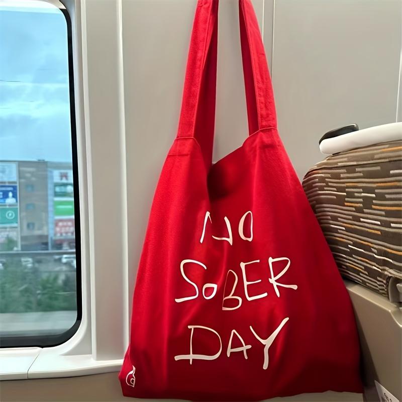 

1 шт. Повседневная холщовая сумка-тоут для женщин, Большая вместительная сумка через плечо с принтом букв, Модная сумка-шоппер для студентов 1PC красный