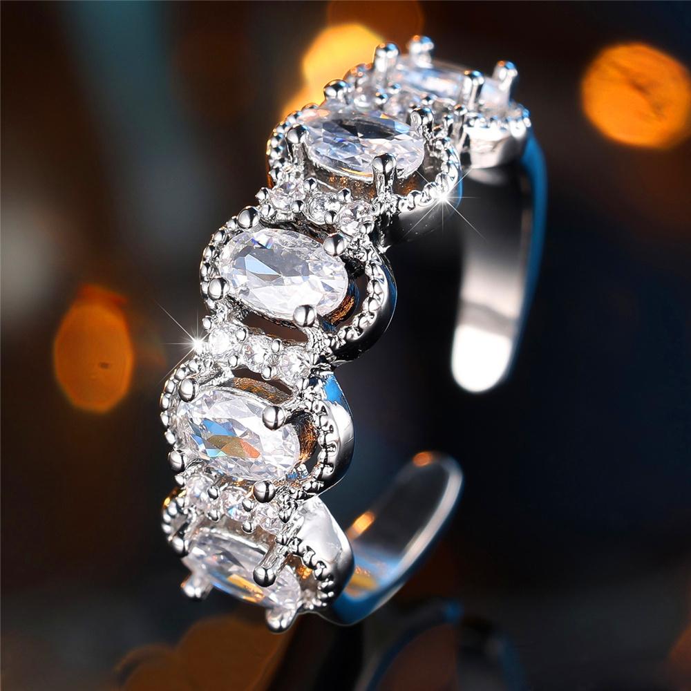 Cute Female Rainbow White Zircon Open Gold Color Wedding Rings Promise Adjustable Engagement Jewelry For Women