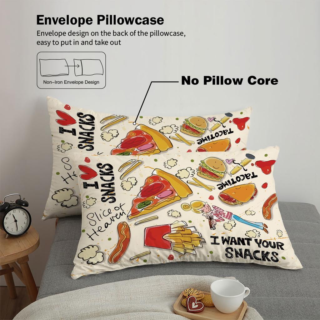 3pcs French Fries Fried Chicken Pizza Print Coreless Duvet Cover Set Comfortable Bedroom Bedding Decoration Machine Washable