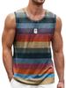 Canottiere Grafiche a Strisce Retro da Uomo Moda Casual Estive Senza Maniche Gilet Stampato 3D Largo Girocollo Magliette Sportive Asciugatura Rapida