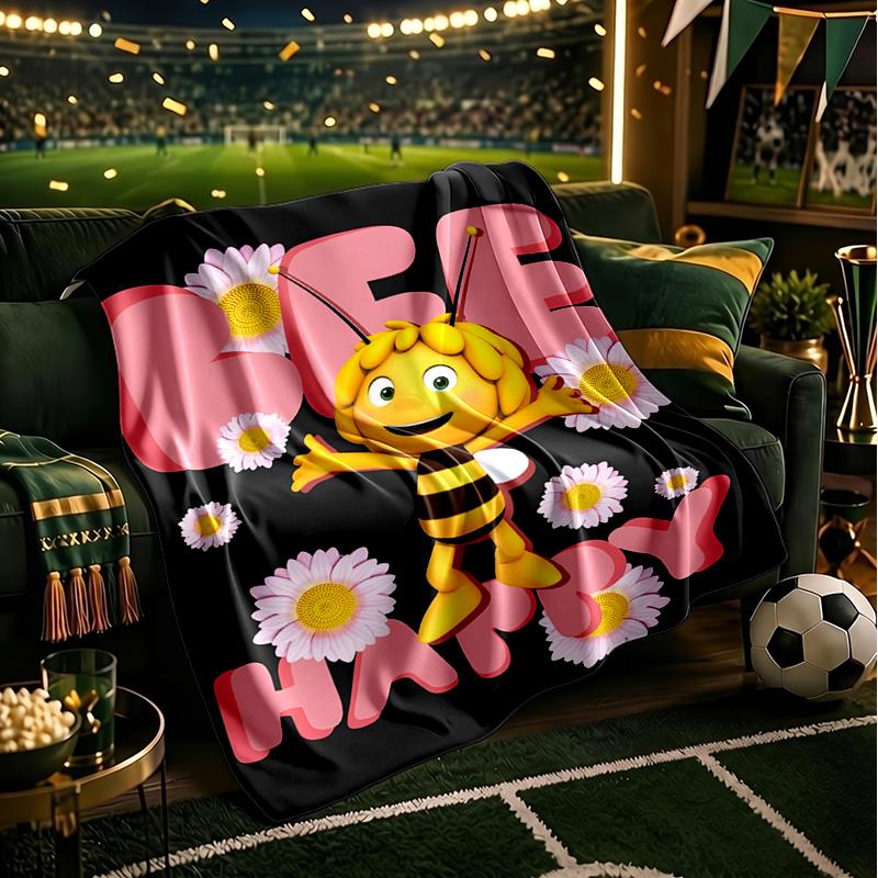 Bee Adventure Maya Throws Blanket Flannel Blankets Plush for Couch Bed Gifts for Men Women Travel Picnic Blanket Christmas Fan Gifts