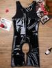 Sexy Men One-piece Tight Crotchless Underwear Shiny Leather Wrestling Singlet Jockstrap Bodysuit Swimwear