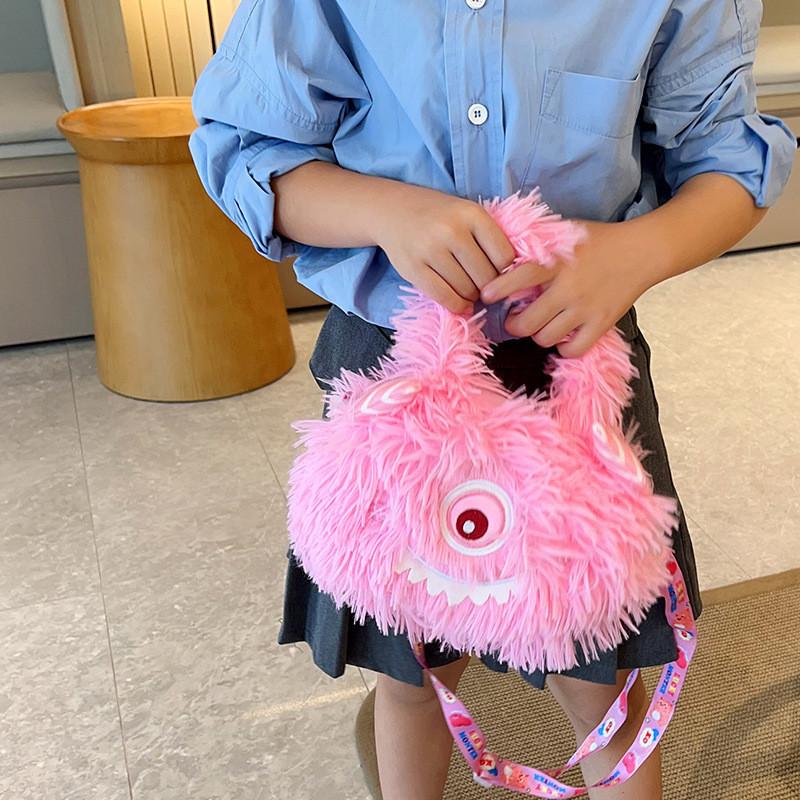 Entzückende Plüschmonster-Schultertasche für Mädchen, weich und leicht, Handtasche für Kinder