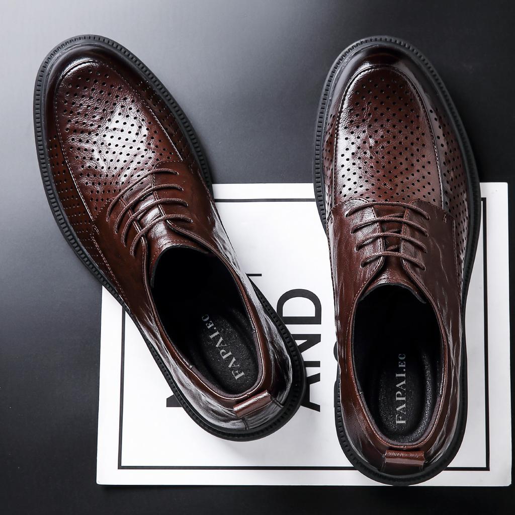 2025 summer hollow leather shoes British style men's shoes business soft sole suit leather shoes breathable and comfortable trend