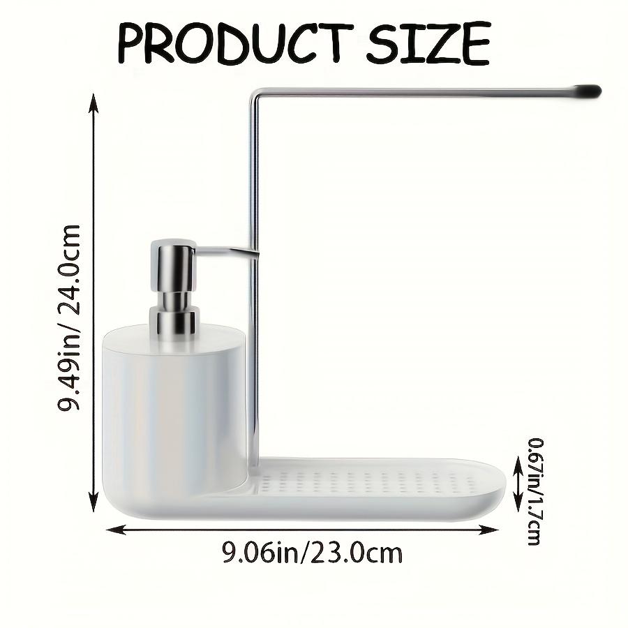 1pc 2-in-1 Compact Kitchen Organizer with Manual Soap Dispenser and Stainless Steel Cloth Holder - Sleek White Countertop Storage Solution