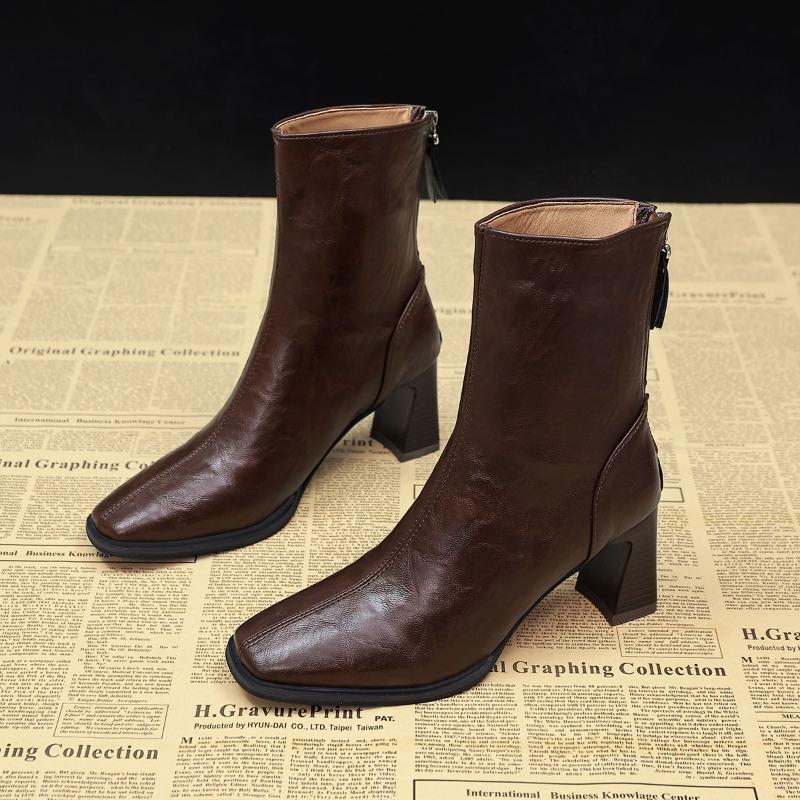 New Autumn Winter Square Toe Ankle Boots Women Thick High Heels Shoes Fashion Banquet Party Short Botas Mujer