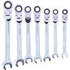 Set of 7 Combination Ratchet Wrenches - PRECISION STEEL - 8 / 9 / 10 / 11 / 12 / 13 / 14 - Open-end Wrench, with 180° Tilting Eye