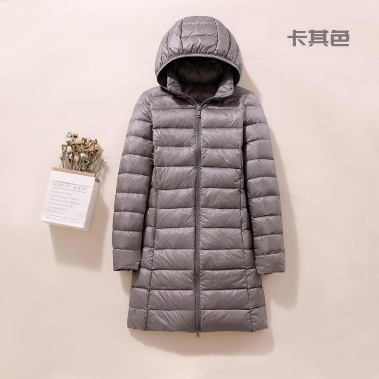 Winter women's slim-fit hooded medium and long light down jacket fashionable and thin removable hat down jacket
