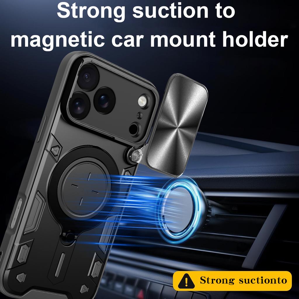 For iPhone 17 Pro Max Case TPU + PC Phone Cover with Kickstand , Slide Lens Window