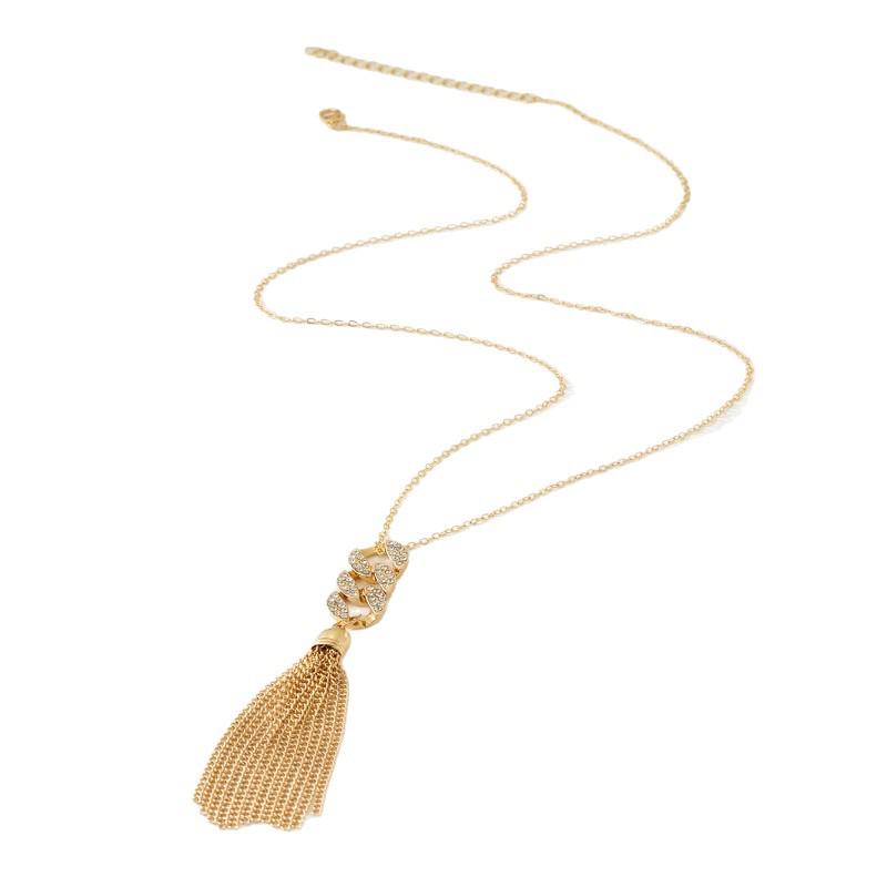 Versatile Sweater Chain: Irregular Geometric Tassel Necklace with Inlaid Rhinestones for Women