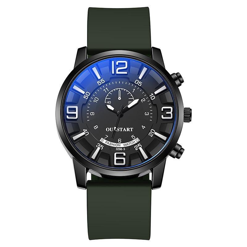 Gj083 Men's Casual Quartz Silicone Watch Decorative Blue Glass Stainless Steel Clasp Characters)