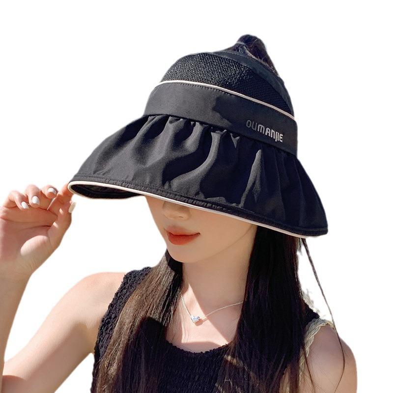 UV-protective open-top hat for women, Korean style, with large brim that makes the face appear smaller, sun hat for outdoor activities, beach,