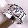 Imitation Mosan Diamond Resizable Men'S Ring Plated With 18K Platinum Four-Claw Inlaid Trapezoidal Design Tidy Men Popular Rings
