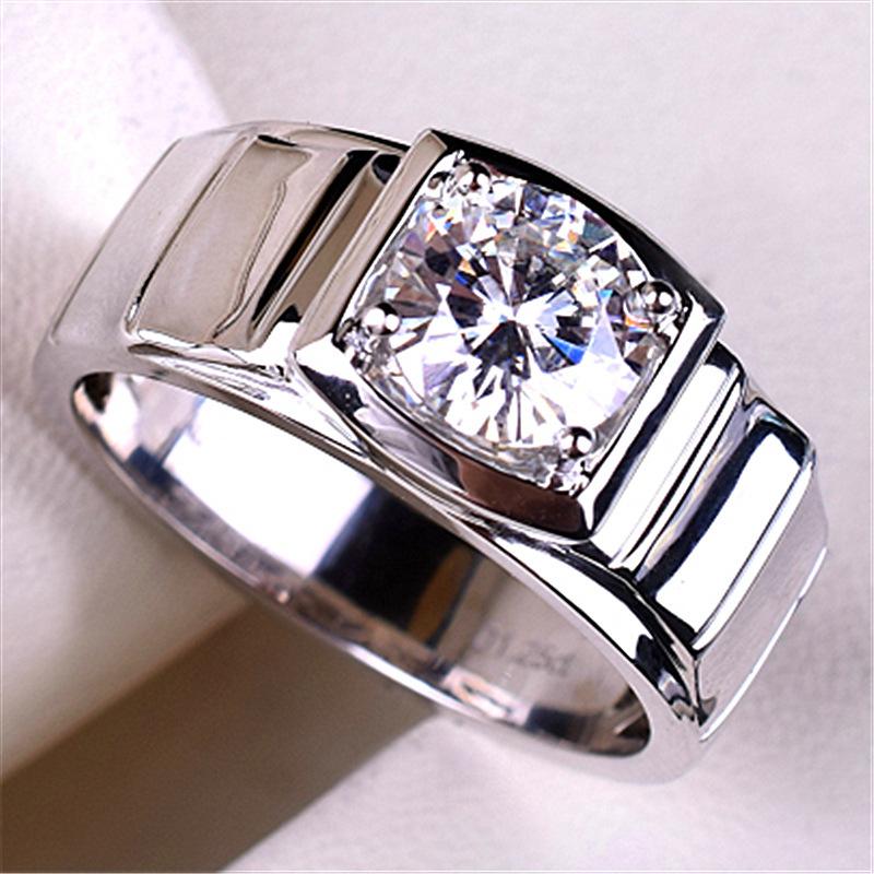Imitation Mosan Diamond Resizable Men'S Ring Plated With 18K Platinum Four-Claw Inlaid Trapezoidal Design Tidy Men Popular Rings