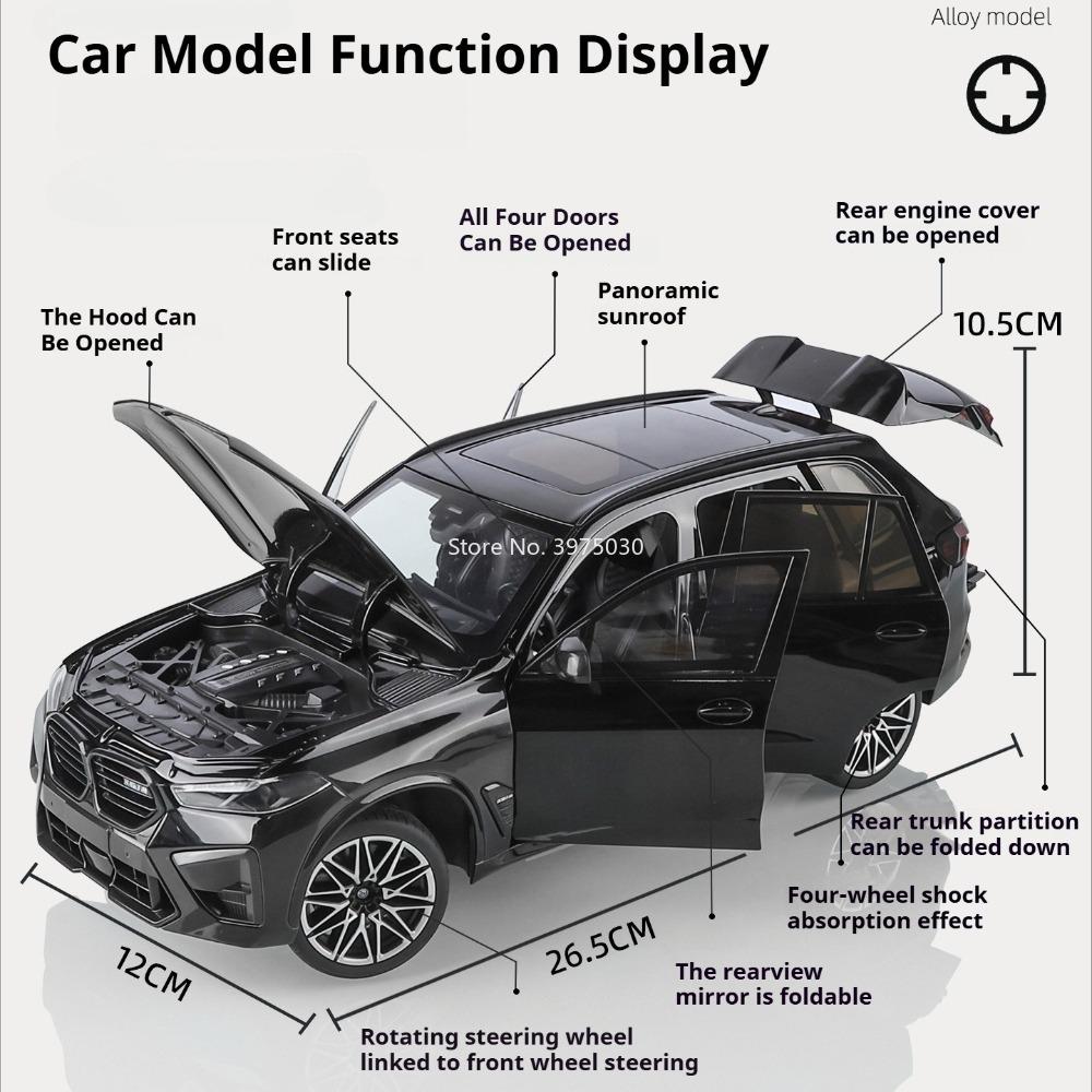 1:18 Alloy Diecasting BMW X5M Models Cars Toy Wheel Steering Miniature Vehicles 6 Doors Opened Car Model Boys Educational Toys