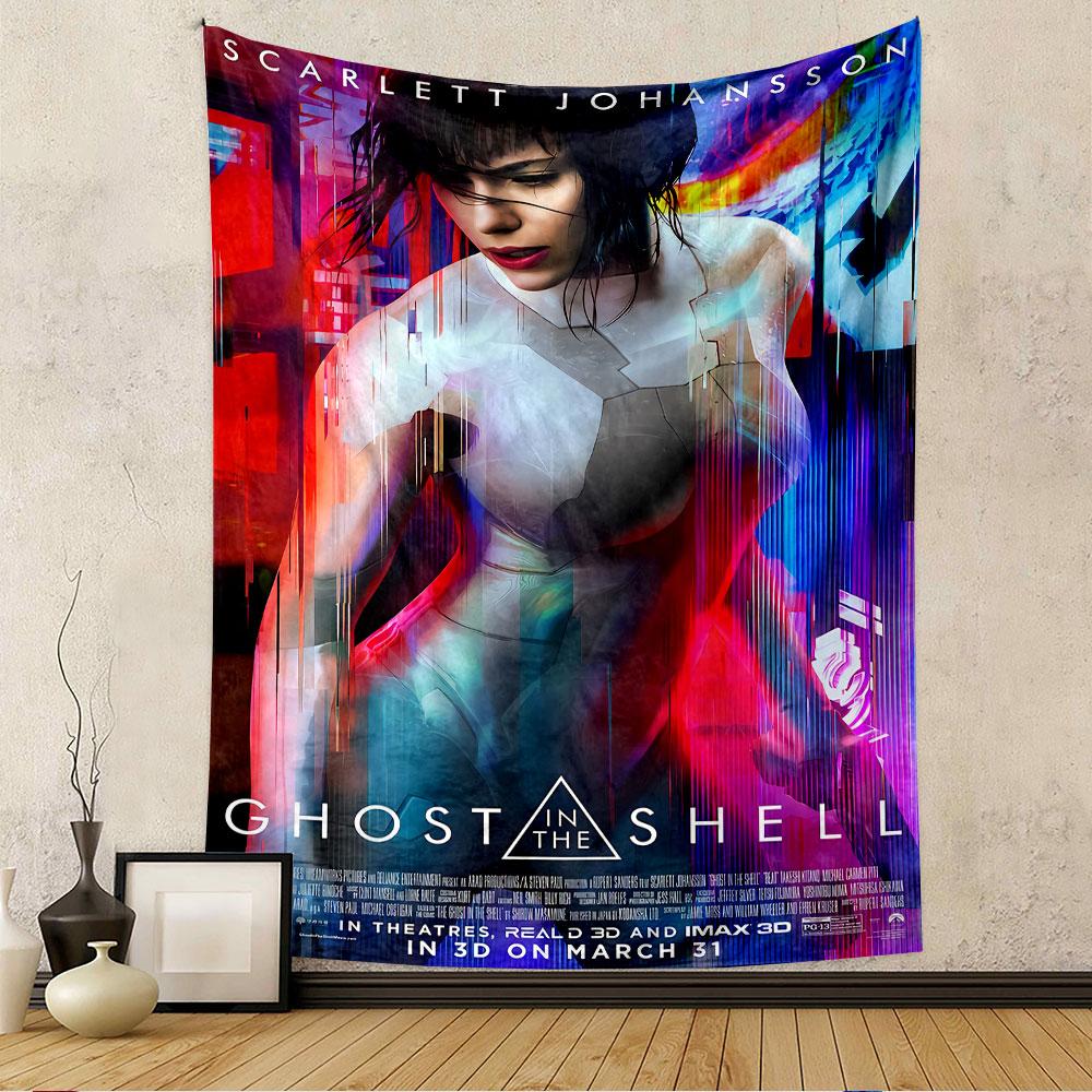 Ghost in the Shell Tapestry Wall Hanging, Scarlett Johansson Movie Poster, Sci-Fi Wall Decor for Bedroom Living Room Dorm