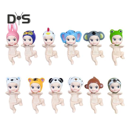 12 st Hållande Haka Ängel Docka Frukt Djur Huvudbonad Ängelfigur PVC Tecknad Ängelfigur Bokhylla Skrivbordsdekoration Prydnad