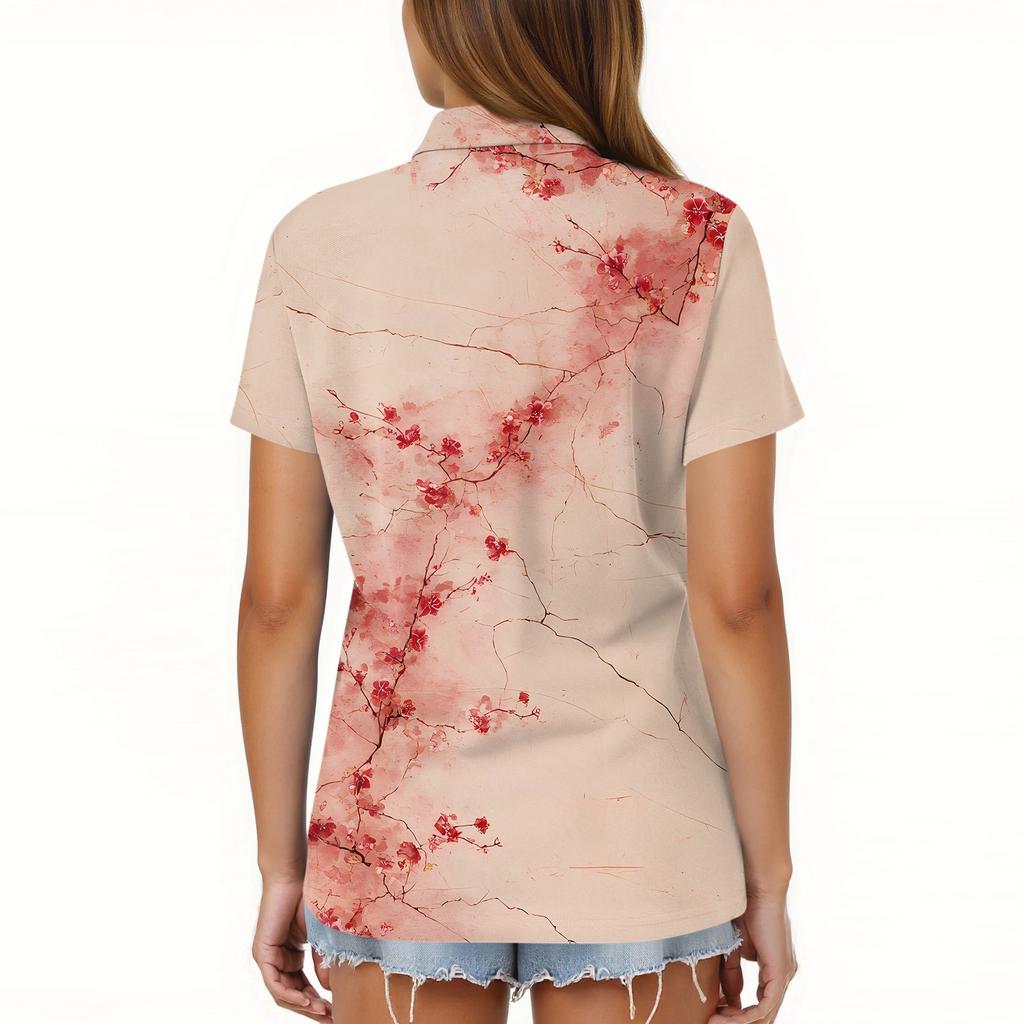 Damenmode Casual Revers Kurzarm Bedrucktes Hemd Damen Button Up Tops