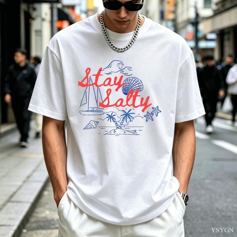 Stay Salty Graphic Tee Beachy Summer Cotton T Shirt Casual Round Neck Printed Short Sleeve Tshirts Unisex Comfortable Clothing