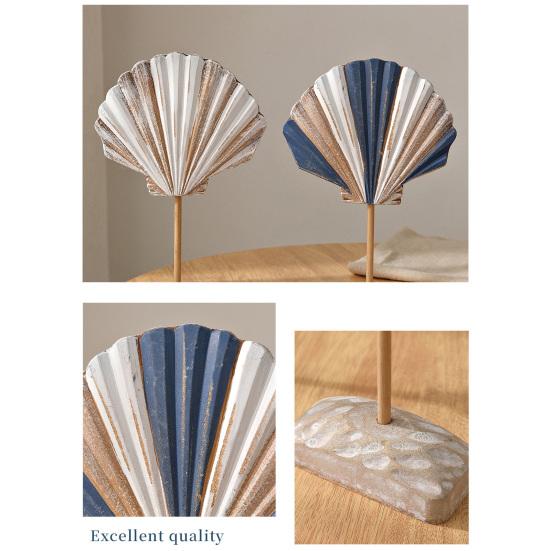 Summer Wooden Shell Ornament with Base Handmade Coastal Seashell Shape Figurine Beach Ocean Tabletop Centerpiece for Living Room Bathroom