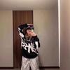 Unisex Crew Neck Knit Sweater With Curved Letter Print Loose Fit Cotton Blend Casual Pullover All